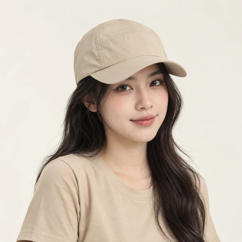 Mũ kết 5 panel vải dù màu be form sâu