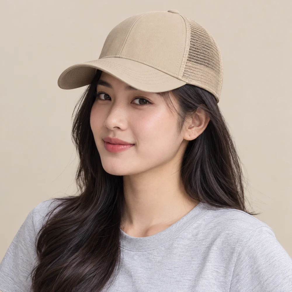 Mũ kết phối lưới / trucker kaki màu be dùng ngoài trời