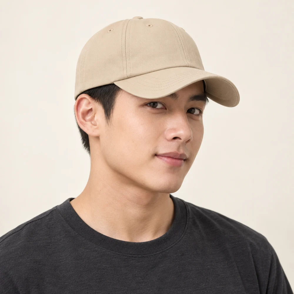 Mũ kết 6 panel canvas màu be kiểu thời trang