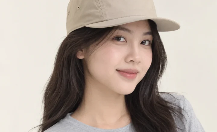 Mũ kết 5 panel vải dù màu be form đứng