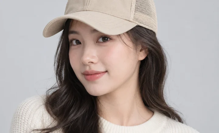 Mũ kết 6 panel lưới thoáng màu be phong cách vintage