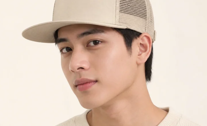 Mũ snapback 5 panel lưới thoáng màu be form ôm đầu