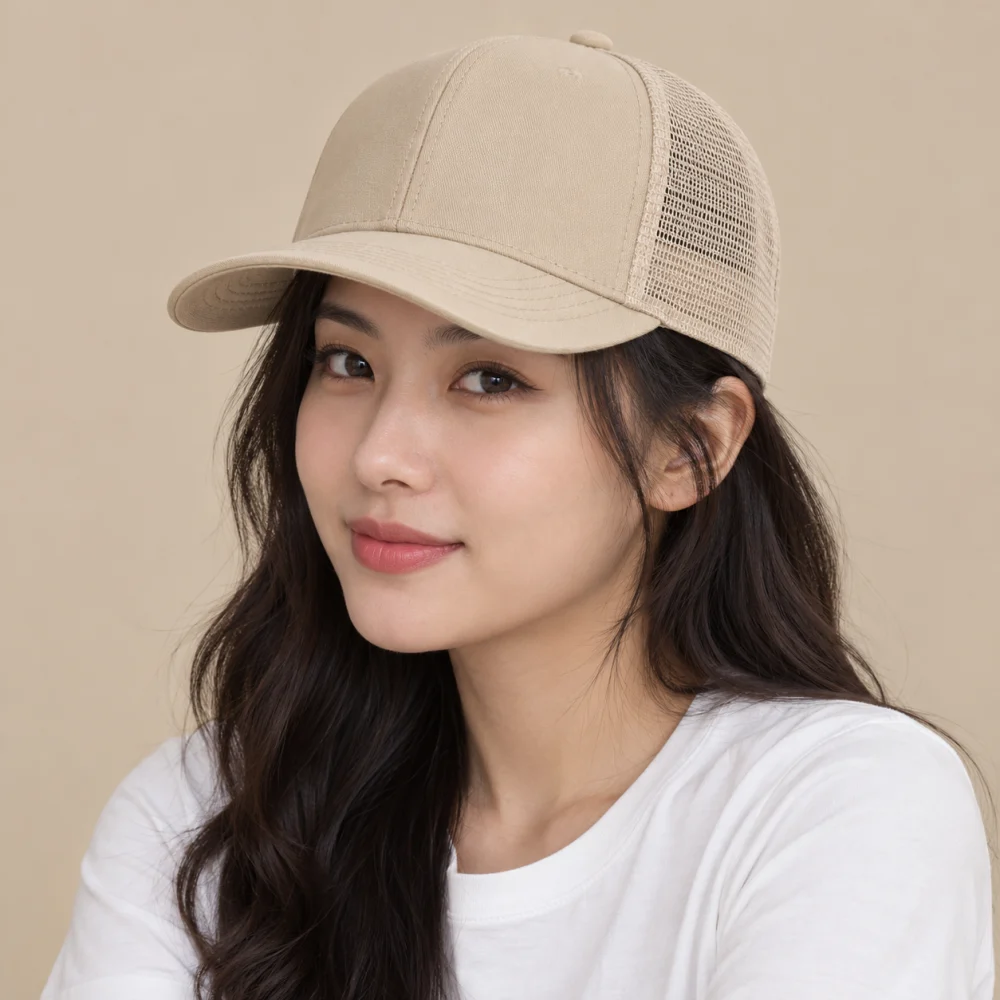 Mũ snapback phối lưới kaki màu be form sâu