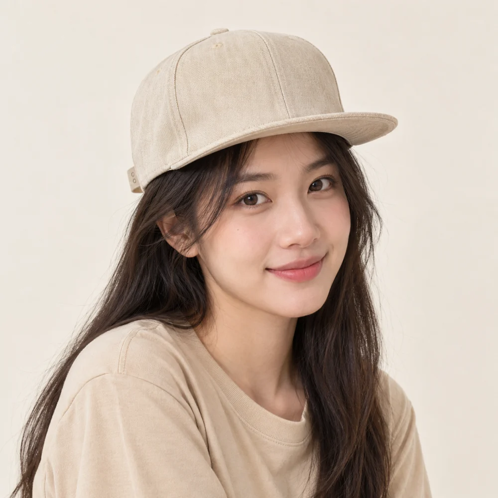 Mũ snapback trẻ em denim màu be phong cách vintage