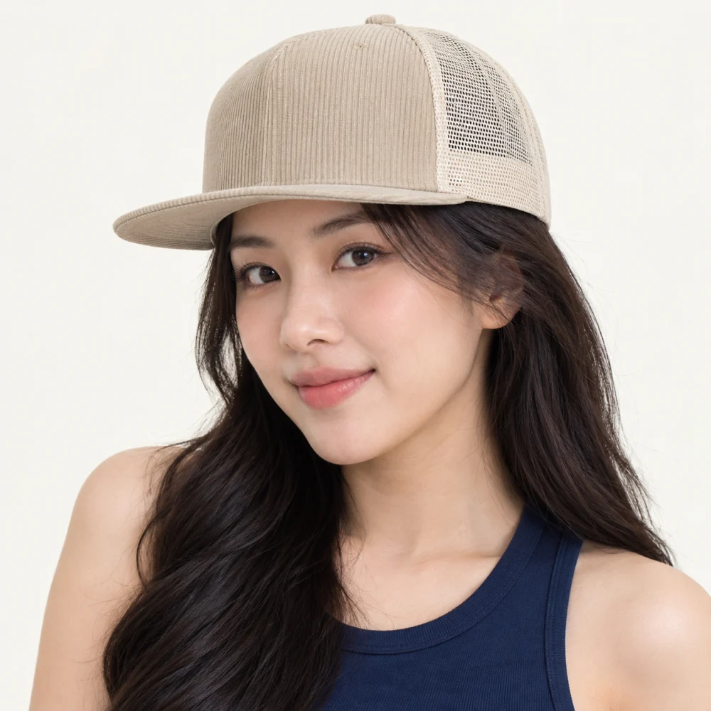 Mũ snapback phối lưới nhung tăm màu be dùng dã ngoại