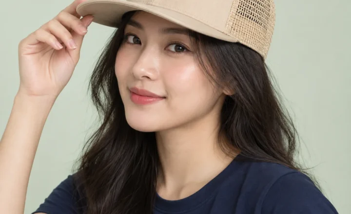 Mũ snapback phối lưới cói màu be phong cách thể thao