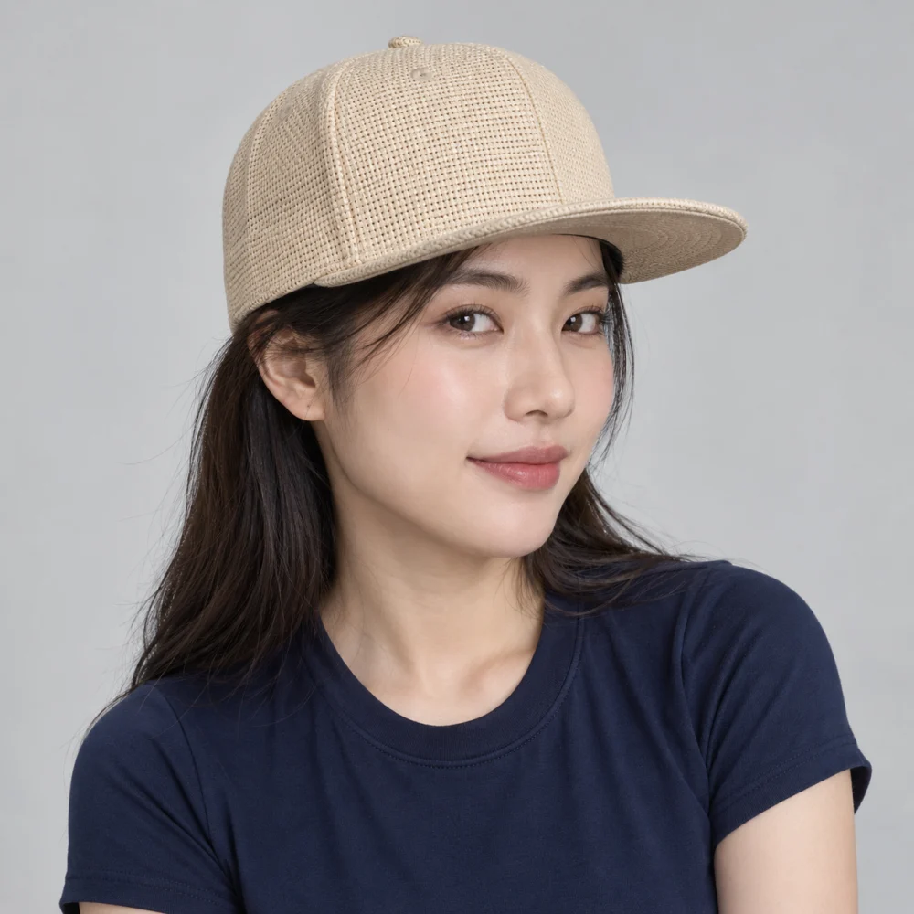 Mũ snapback vành phẳng cói màu be form ôm đầu