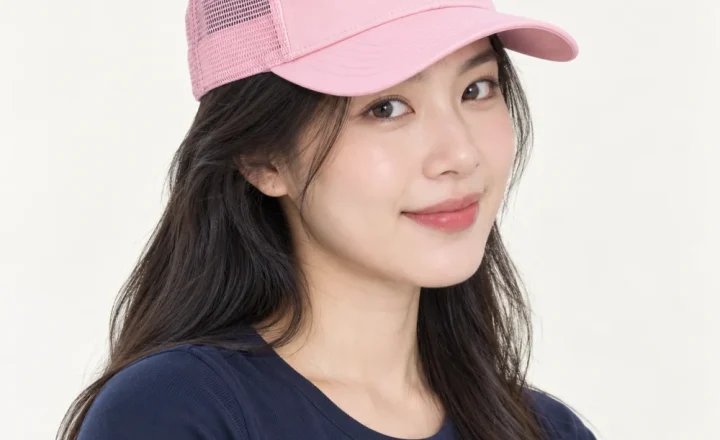 Mũ snapback phối lưới polyester hồng pastel phong cách tối giản