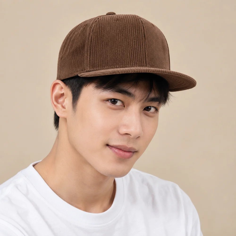 Mũ snapback trẻ em nhung tăm nâu đất form đứng