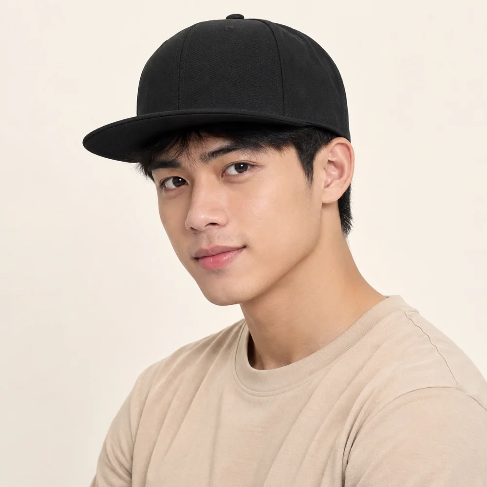 Mũ snapback vành phẳng cotton đen phong cách thể thao