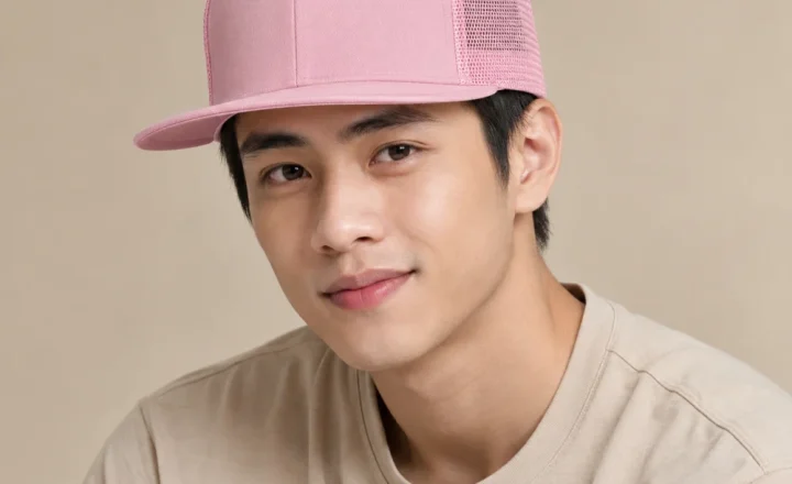 Mũ snapback phối lưới len mềm hồng pastel form đứng