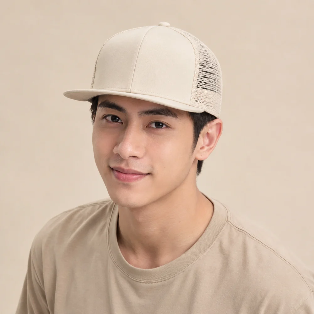 Mũ snapback phối lưới lưới thoáng màu kem kiểu thời trang