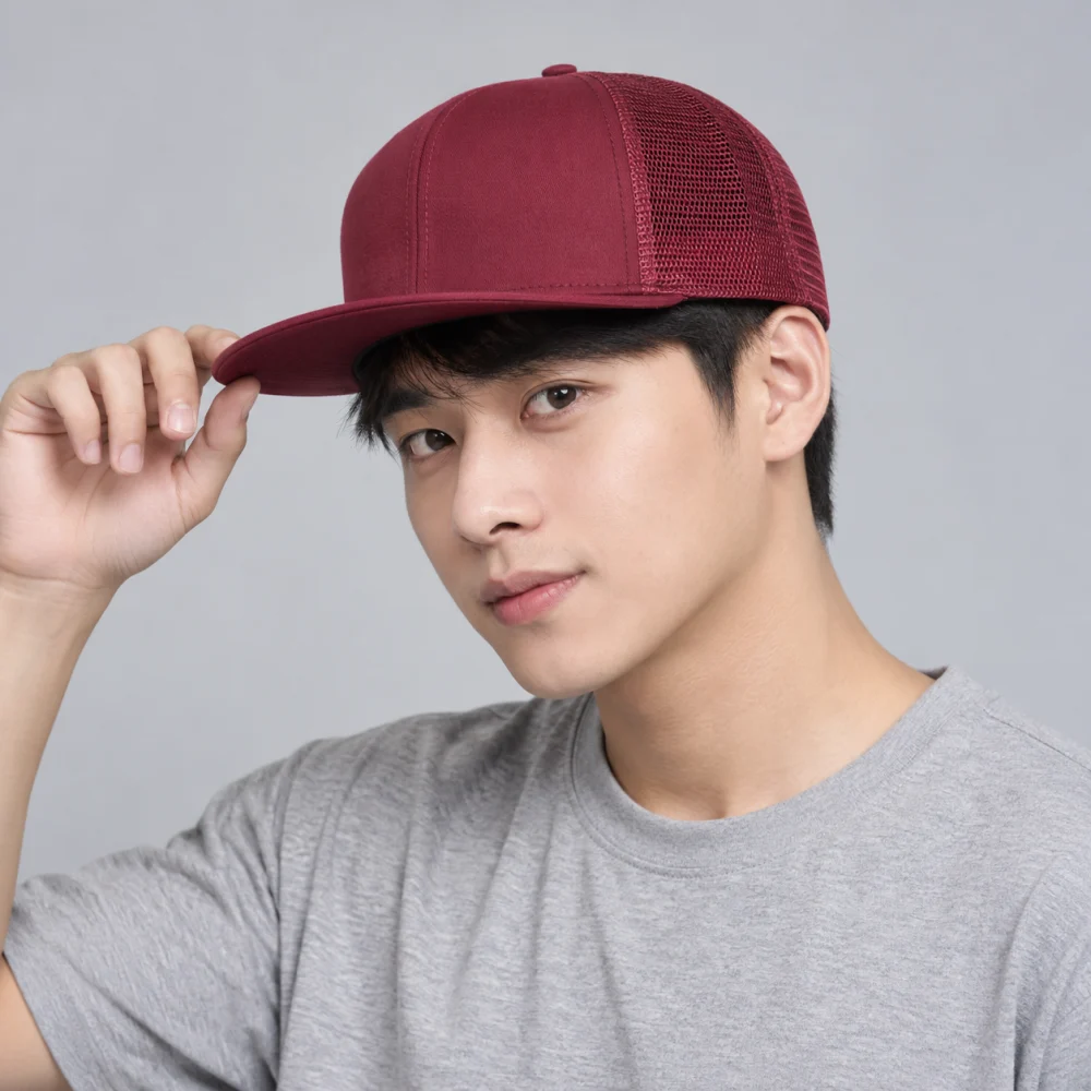 Mũ snapback thời trang lưới thoáng đỏ đô phong cách vintage