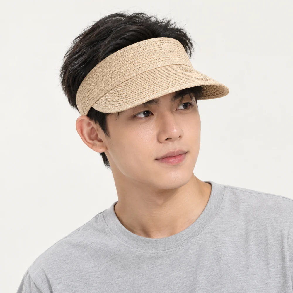 Mũ nửa đầu tennis cói màu be form đứng