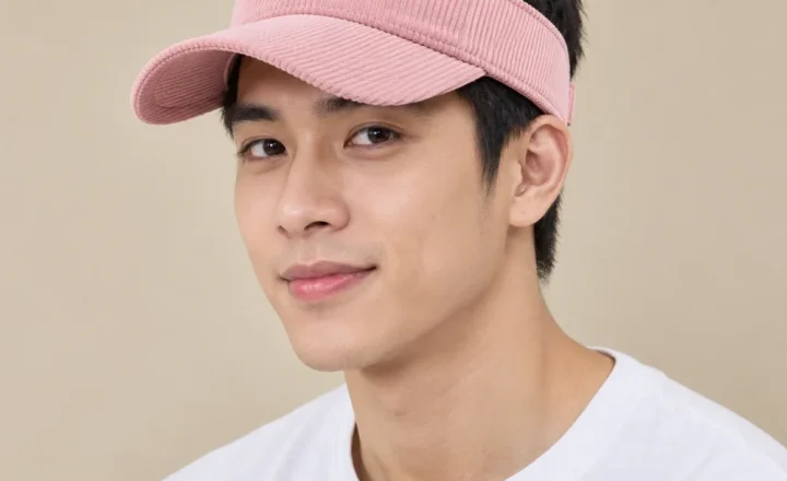 Mũ nửa đầu chạy bộ nhung tăm hồng pastel form đứng