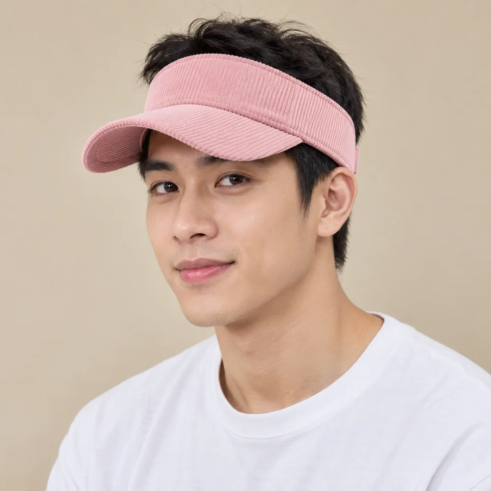 Mũ nửa đầu chạy bộ nhung tăm hồng pastel form đứng