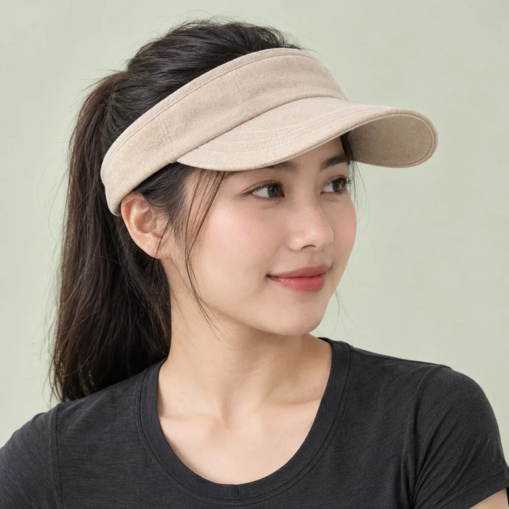 Mũ nửa đầu chạy bộ nỉ màu be phong cách vintage