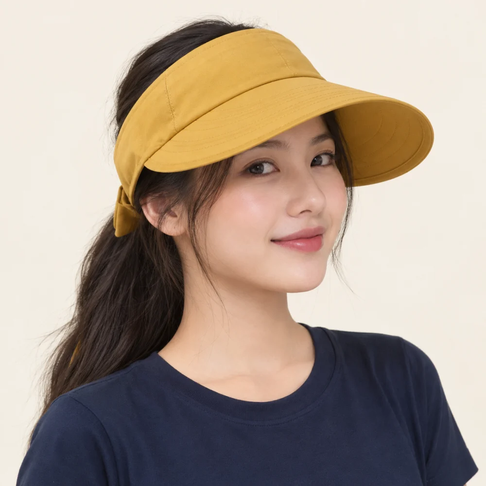 Mũ nửa đầu chống nắng da mềm vàng mustard dùng ngoài trời