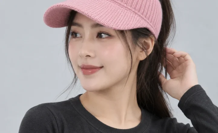 Mũ nửa đầu thể thao len mềm hồng pastel form đứng