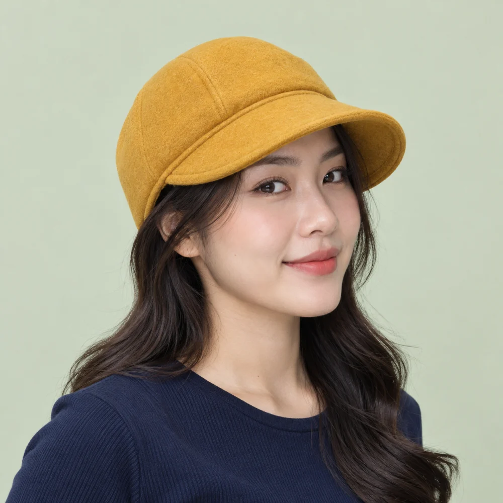 Mũ nửa đầu thời trang nỉ vàng mustard form sâu
