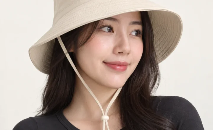 Mũ tai bèo có dây nỉ màu kem form đứng
