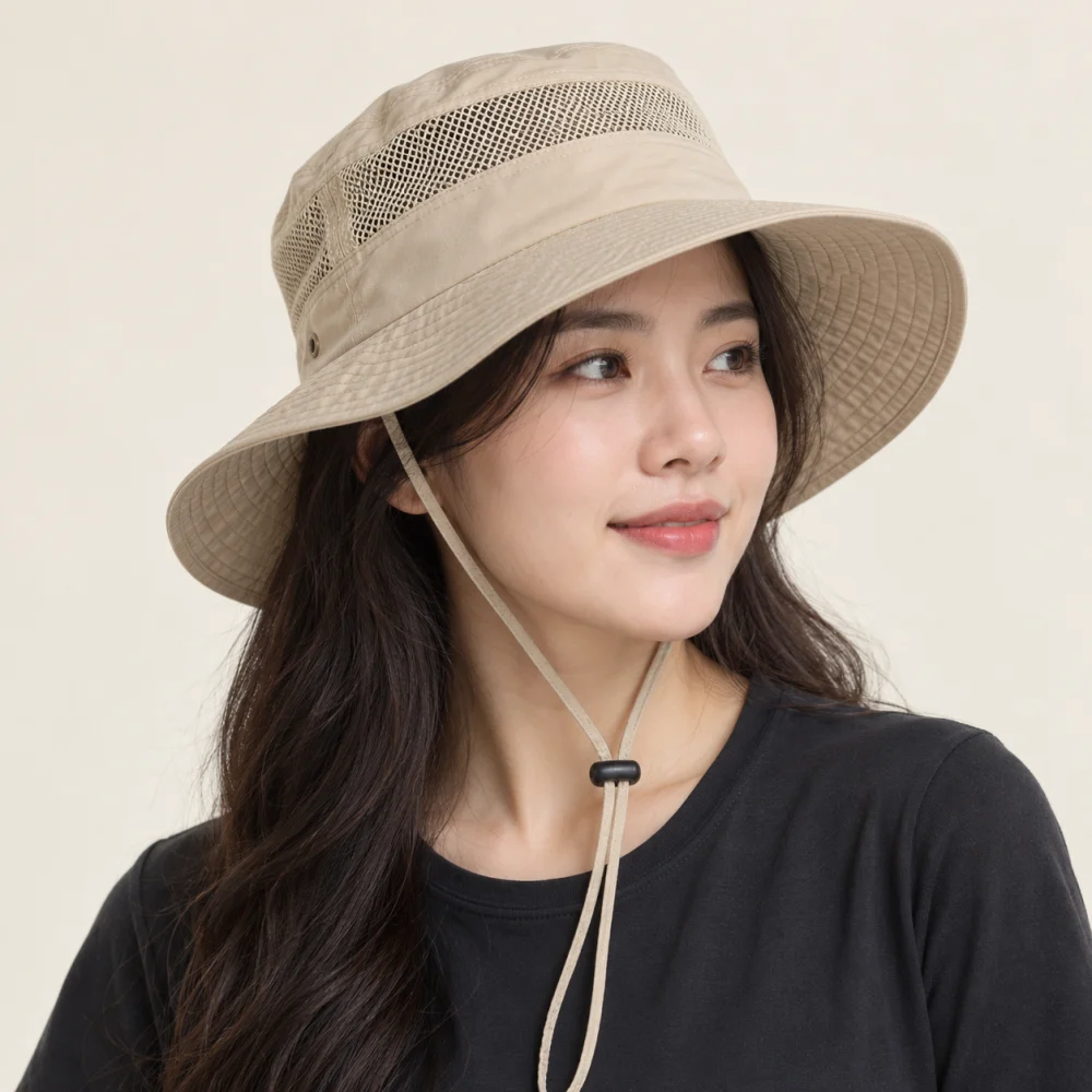 Mũ tai bèo đồng phục lưới thoáng màu be phong cách đường phố