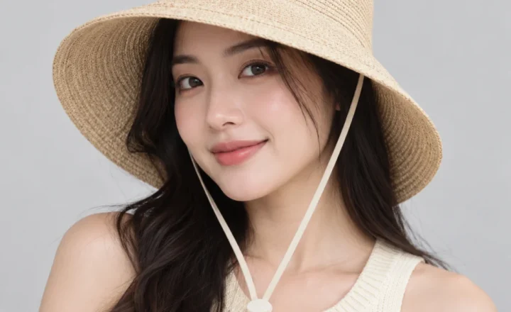 Mũ tai bèo đồng phục cói màu be phong cách tối giản