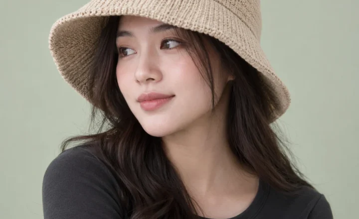 Mũ tai bèo đồng phục len mềm màu be phong cách đường phố