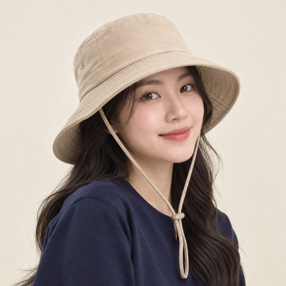 Mũ tai bèo đồng phục nỉ màu be phong cách thể thao
