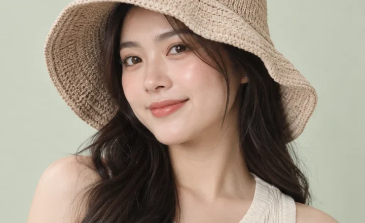 Mũ tai bèo du lịch len mềm màu be form sâu