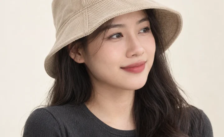 Mũ tai bèo thời trang nhung tăm màu be phong cách tối giản
