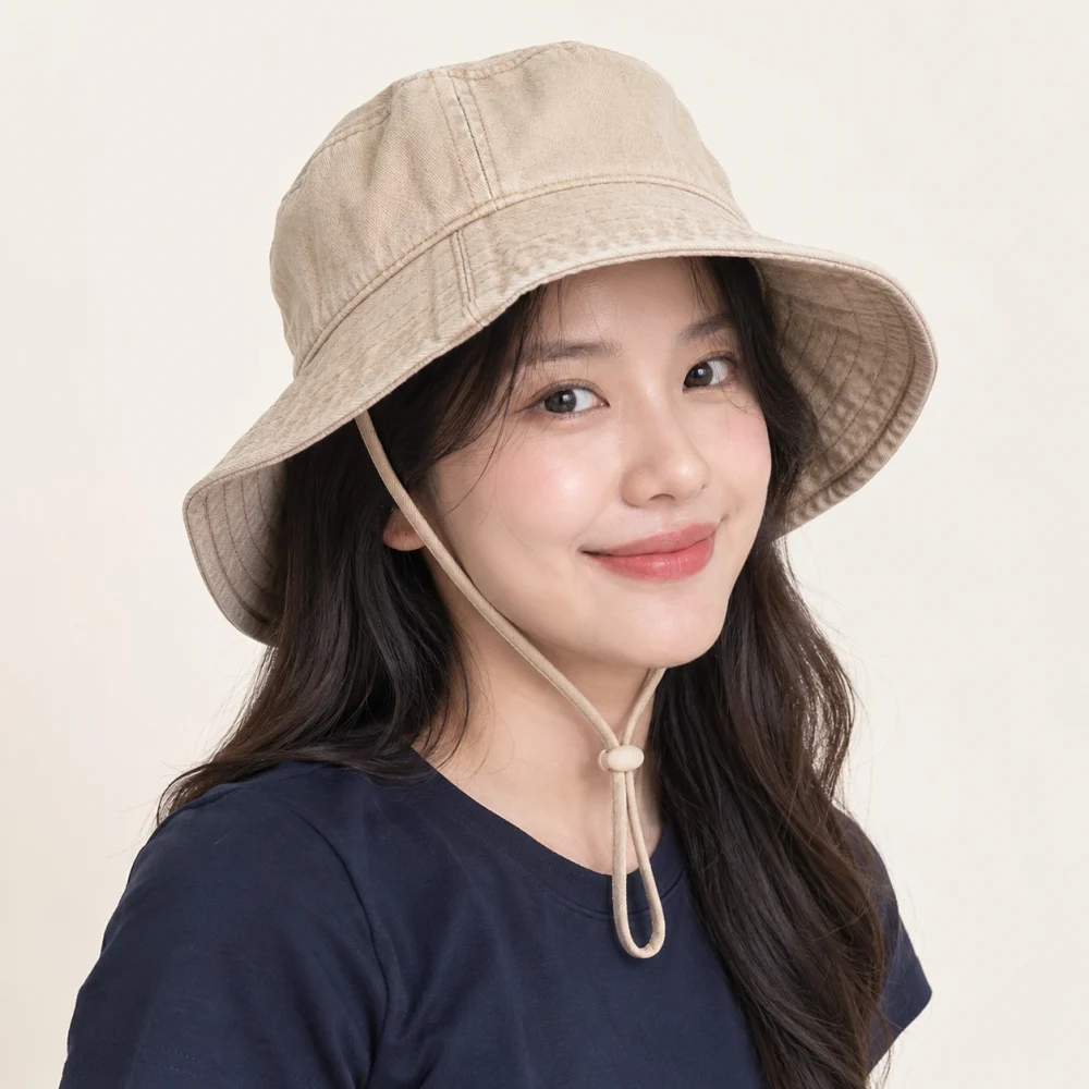 Mũ tai bèo trẻ em denim màu be phong cách cổ điển