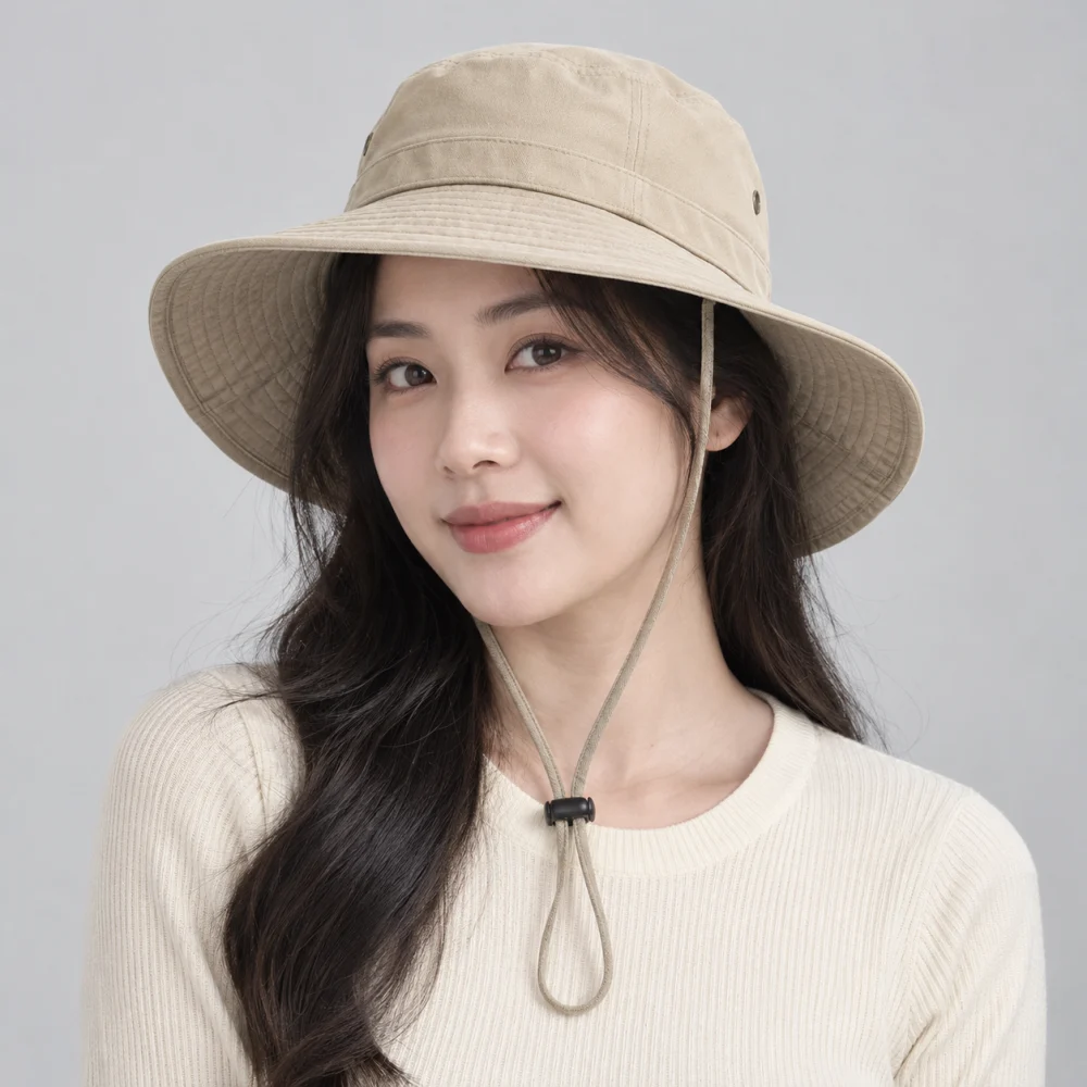 Mũ tai bèo có dây kaki màu be dùng ngoài trời