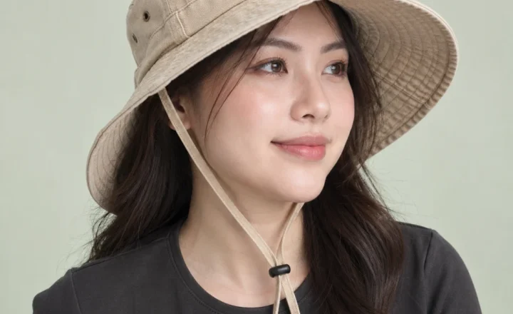 Mũ tai bèo dã ngoại jean màu be phong cách thể thao