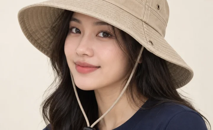 Mũ tai bèo du lịch jean màu be phong cách đường phố