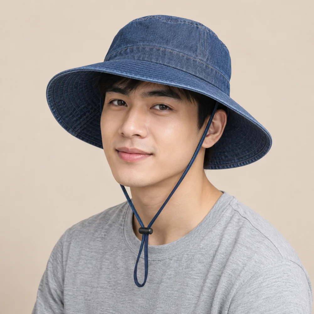 Mũ tai bèo dã ngoại denim xanh dương form sâu