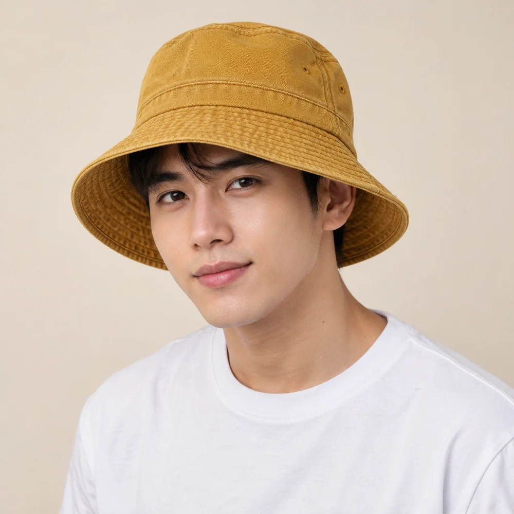Mũ tai bèo thời trang denim vàng mustard form sâu