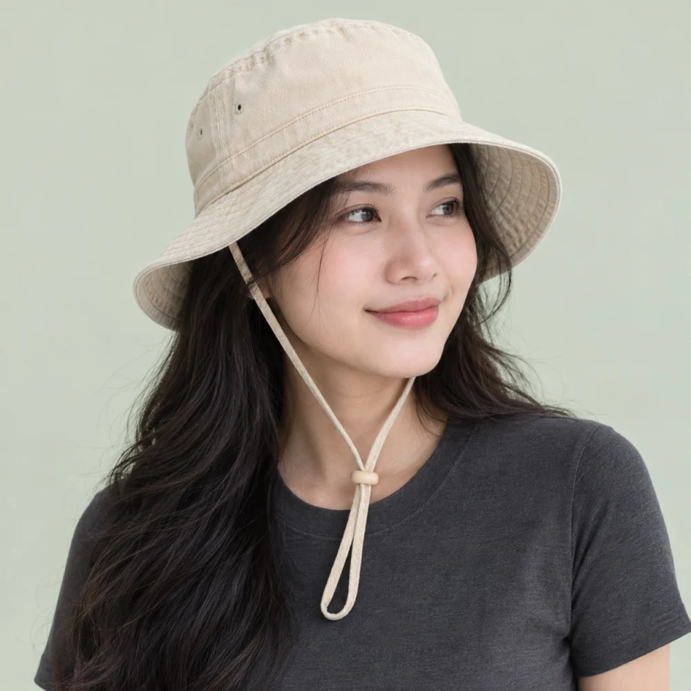 Mũ tai bèo trẻ em denim màu kem phong cách thể thao