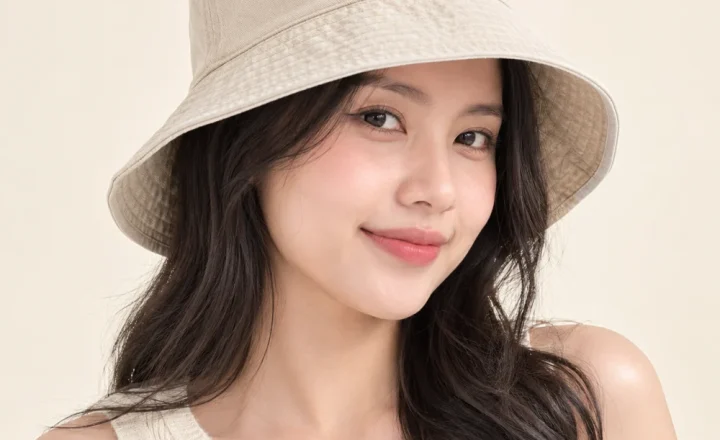 Mũ bucket hai mặt jean màu kem dùng ngoài trời