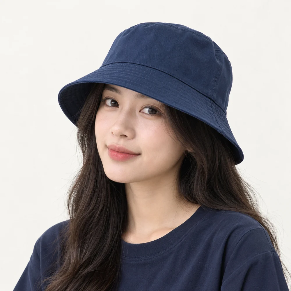 Mũ bucket hai mặt kaki xanh dương phong cách tối giản