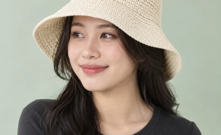 Mũ bucket trẻ em cói màu kem dùng dã ngoại