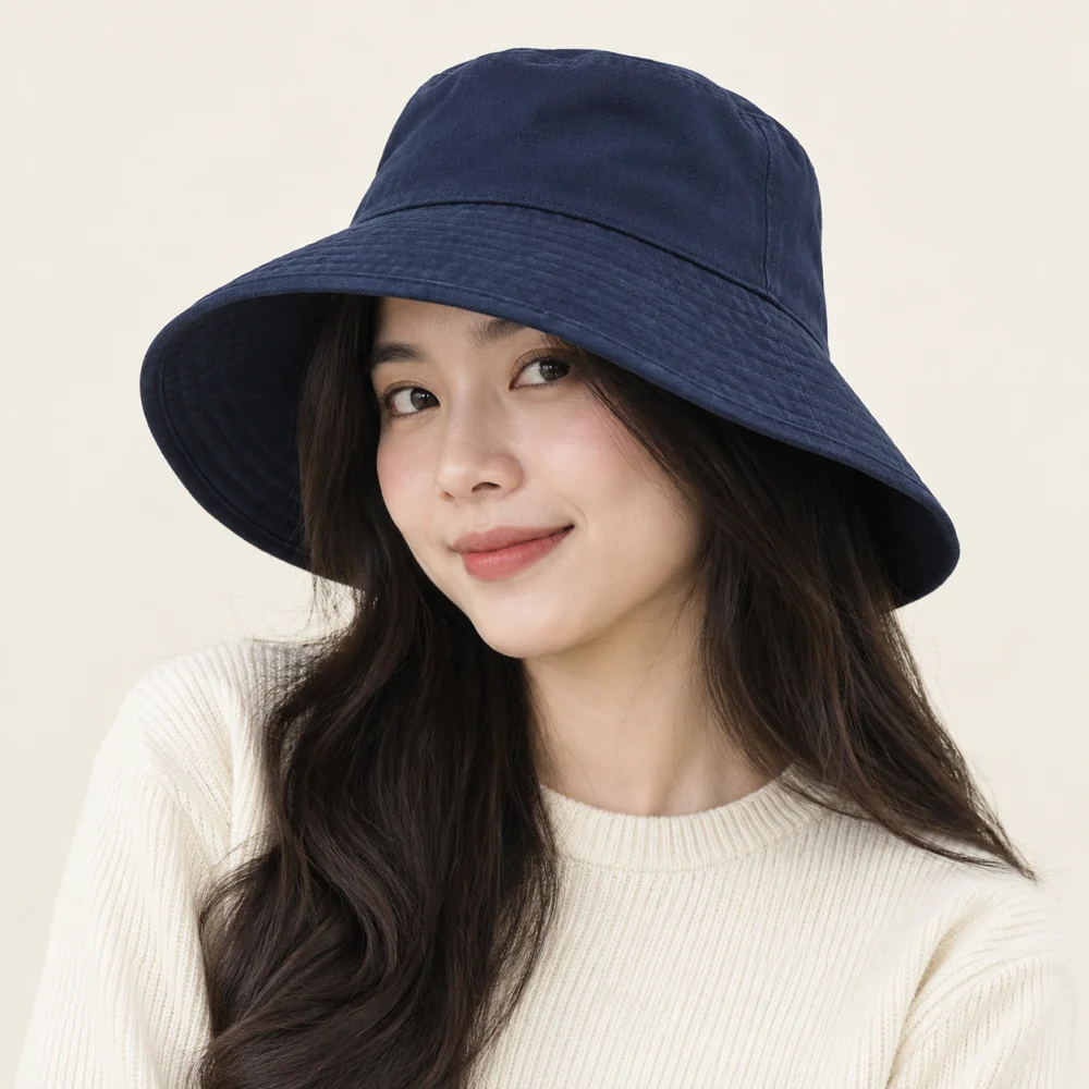 Mũ bucket vành rộng kaki xanh navy form sâu