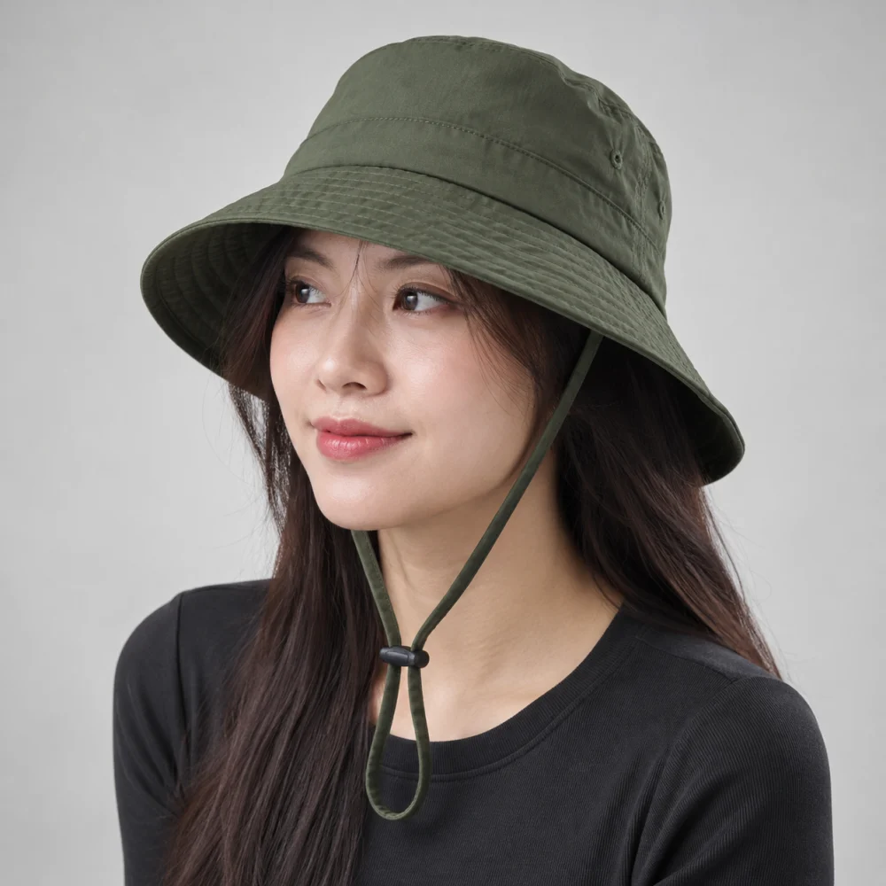 Mũ bucket có dây polyester xanh rêu dùng ngoài trời