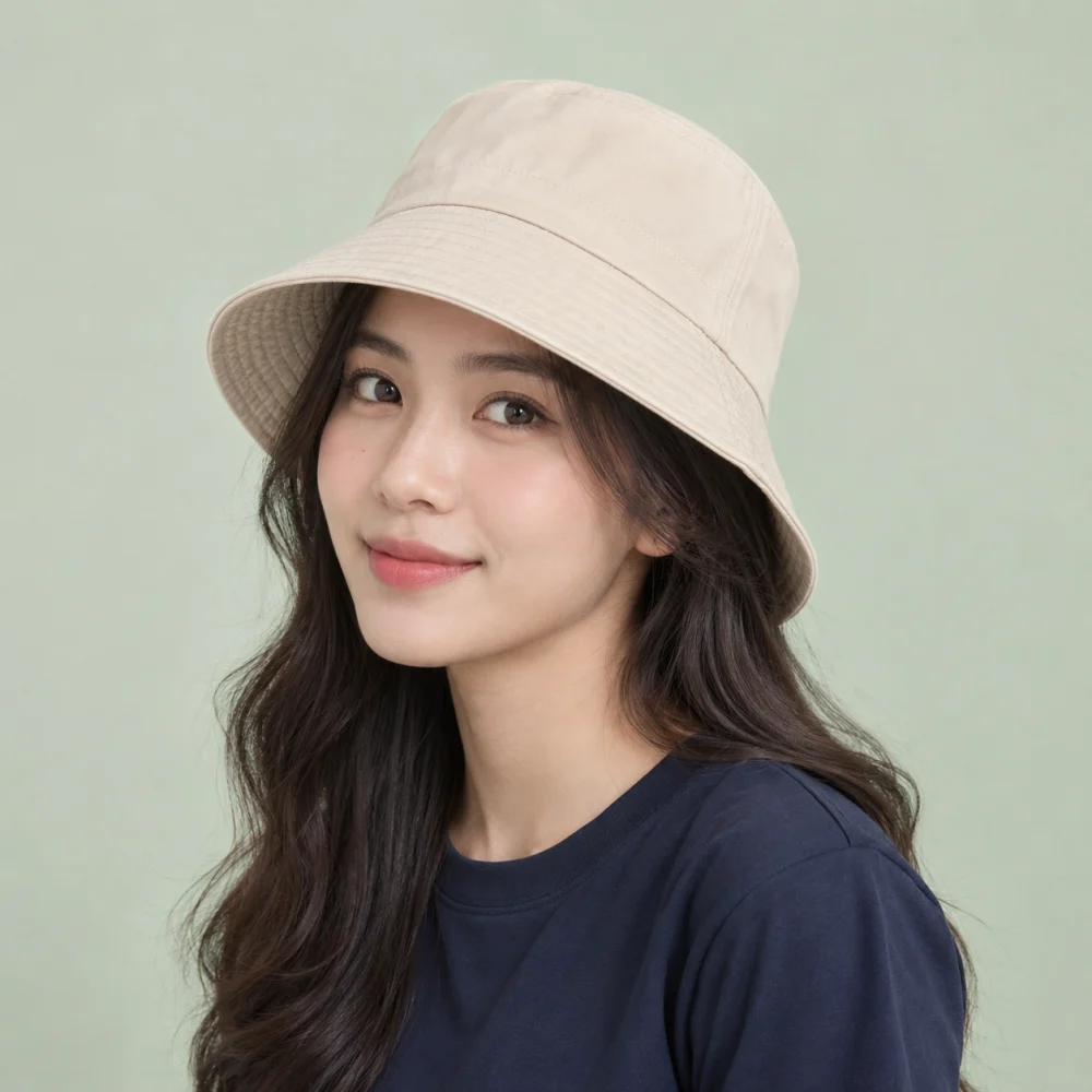 Mũ bucket hai mặt kaki màu kem phong cách cổ điển
