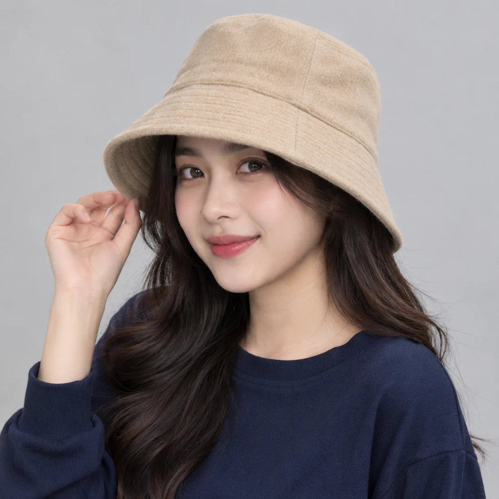 Mũ bucket trơn nỉ màu be dùng ngoài trời