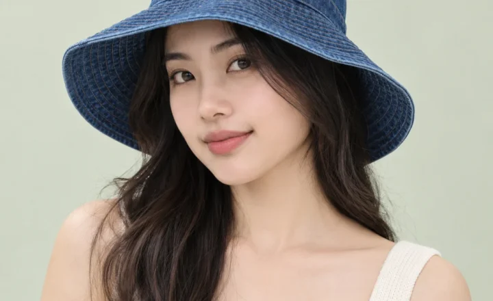 Mũ bucket vành rộng denim xanh dương phong cách đường phố