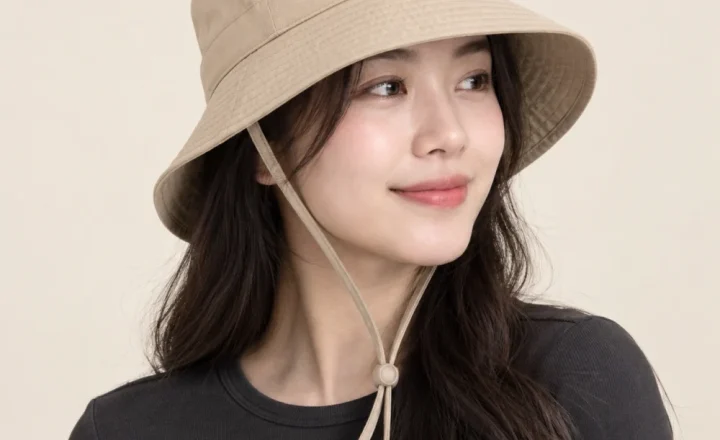 Mũ bucket có dây polyester màu be phong cách cổ điển