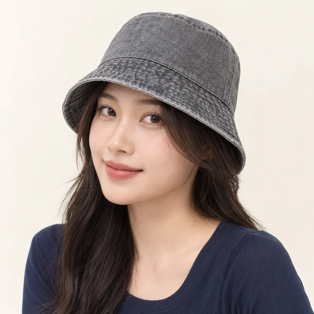 Mũ bucket hai mặt jean xám form ôm đầu