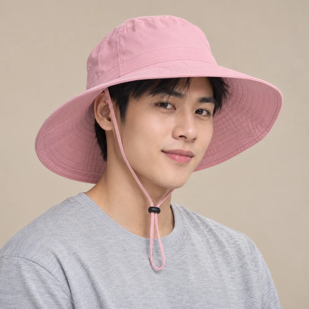 Mũ bucket vành rộng polyester hồng pastel dùng ngoài trời