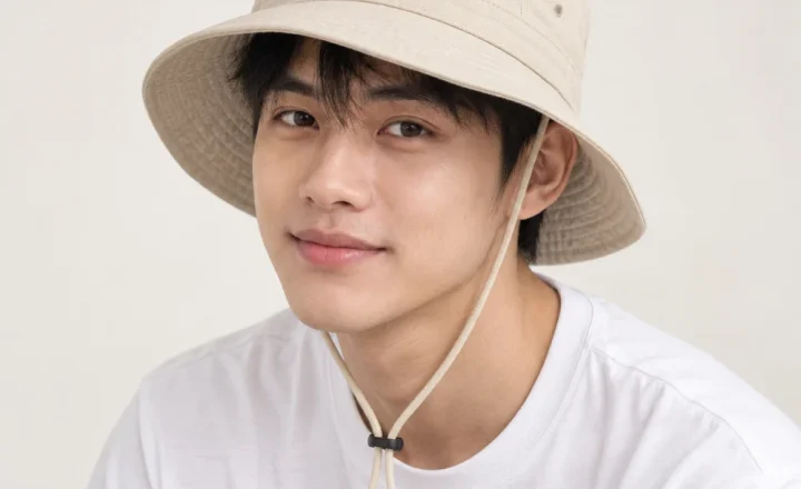 Mũ bucket có dây kaki màu kem phong cách thể thao